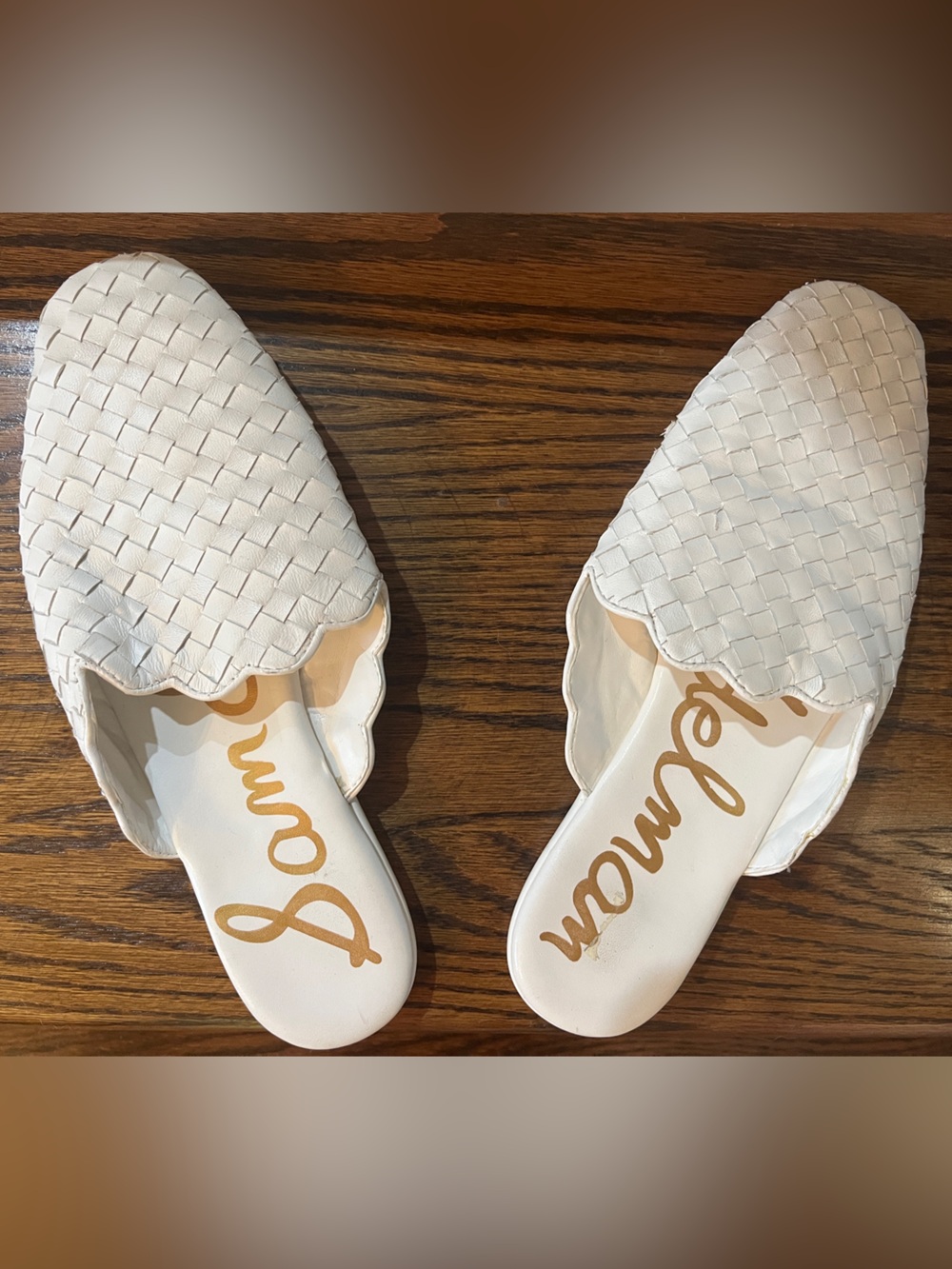Sam Edelman White Woven Leather Mules, size 8.5